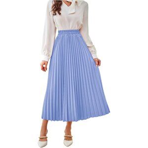 Women's Light Blue Casual Solid Longline Pleated Long teacher outfits Maxi Skirt